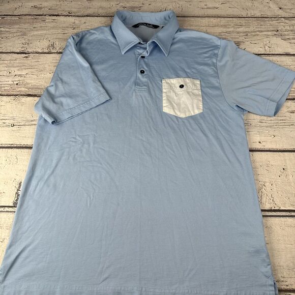 Flaw* TRAVIS MATHEW Men's XL Blue Pocket Short‎ Sleeve Polo Solid Golf Shirt - Picture 7 of 11